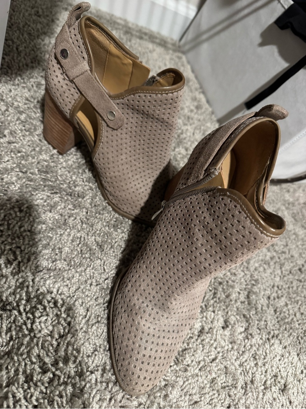 Franco Sarto Taupe Perforated Suede Ankle Booties